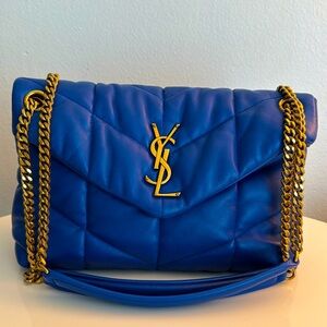 Saint Laurent Blue Quilted LouLou Puffer Leather Shoulder Bag with Dust …